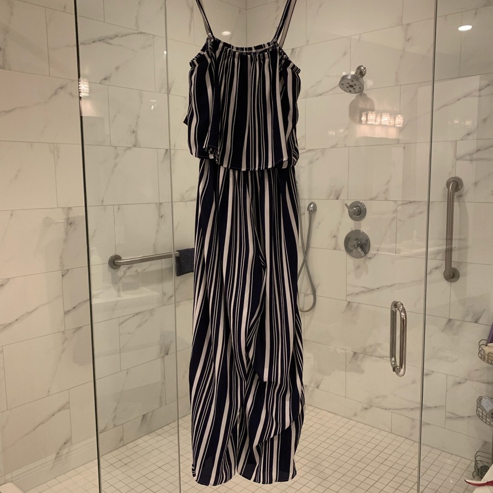 Striped jumpsuit with tiered top